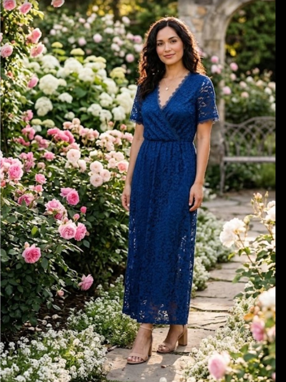 Baltic Born Royal Blue Lace V-Neck Midi Dress